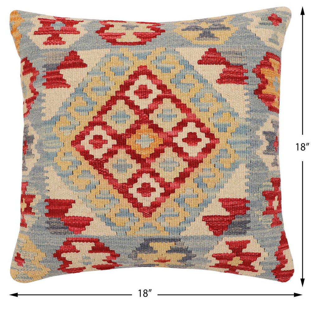 handmade Traditional Pillow Red Blue Hand-Woven SQUARE 100% WOOL Hand woven turkish pillow2' x 2'