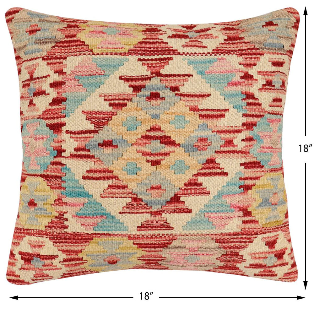 handmade Traditional Pillow Red Blue Hand-Woven SQUARE 100% WOOL Hand woven turkish pillow2' x 2'