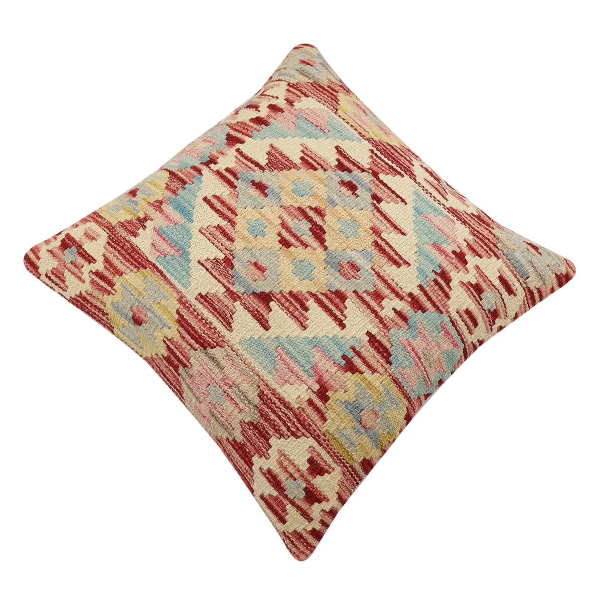 handmade Traditional Pillow Red Blue Hand-Woven SQUARE 100% WOOL Hand woven turkish pillow2' x 2'