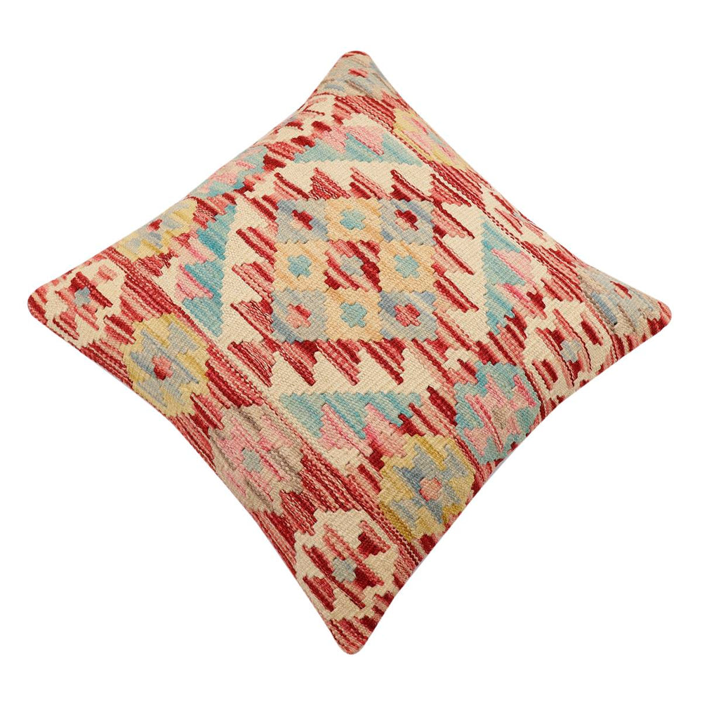 handmade Traditional Pillow Red Blue Hand-Woven SQUARE 100% WOOL Hand woven turkish pillow2' x 2'