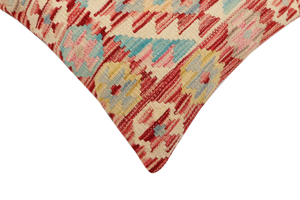 handmade Traditional Pillow Red Blue Hand-Woven SQUARE 100% WOOL Hand woven turkish pillow2' x 2'