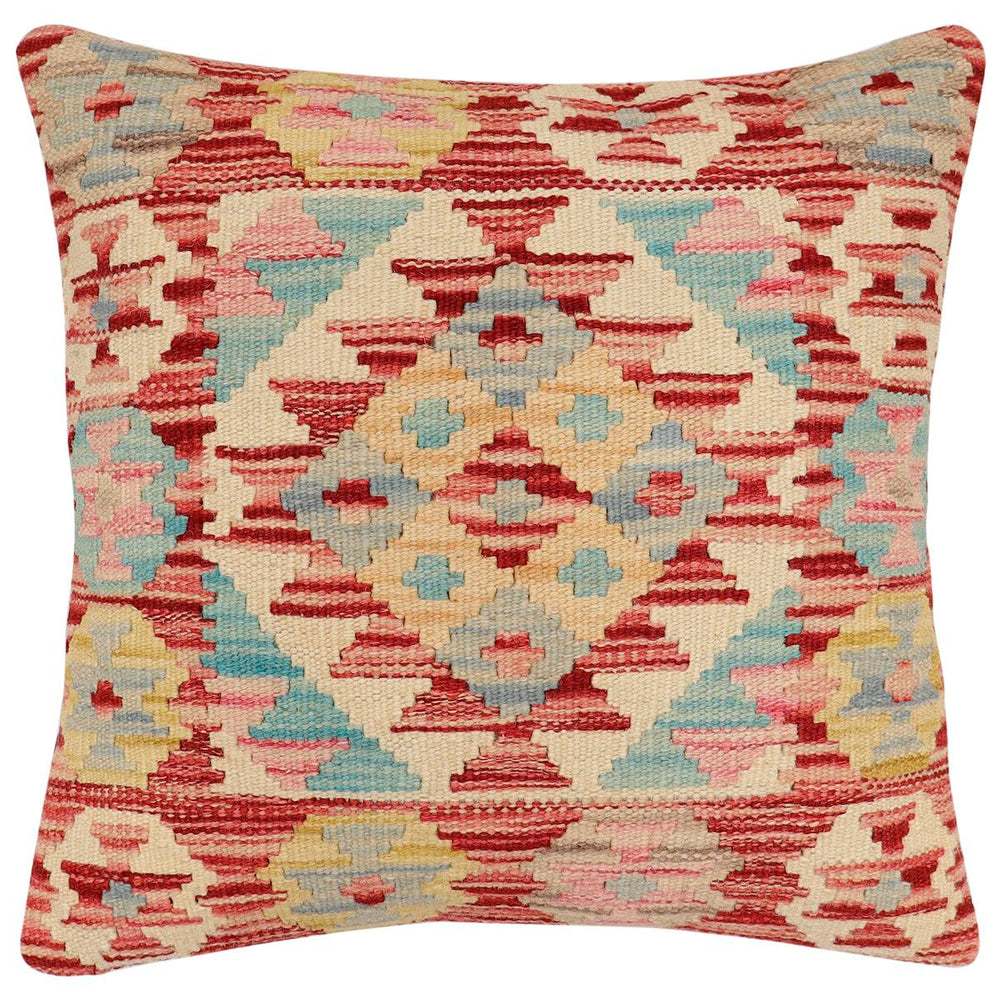 handmade Traditional Pillow Red Blue Hand-Woven SQUARE 100% WOOL Hand woven turkish pillow2' x 2'