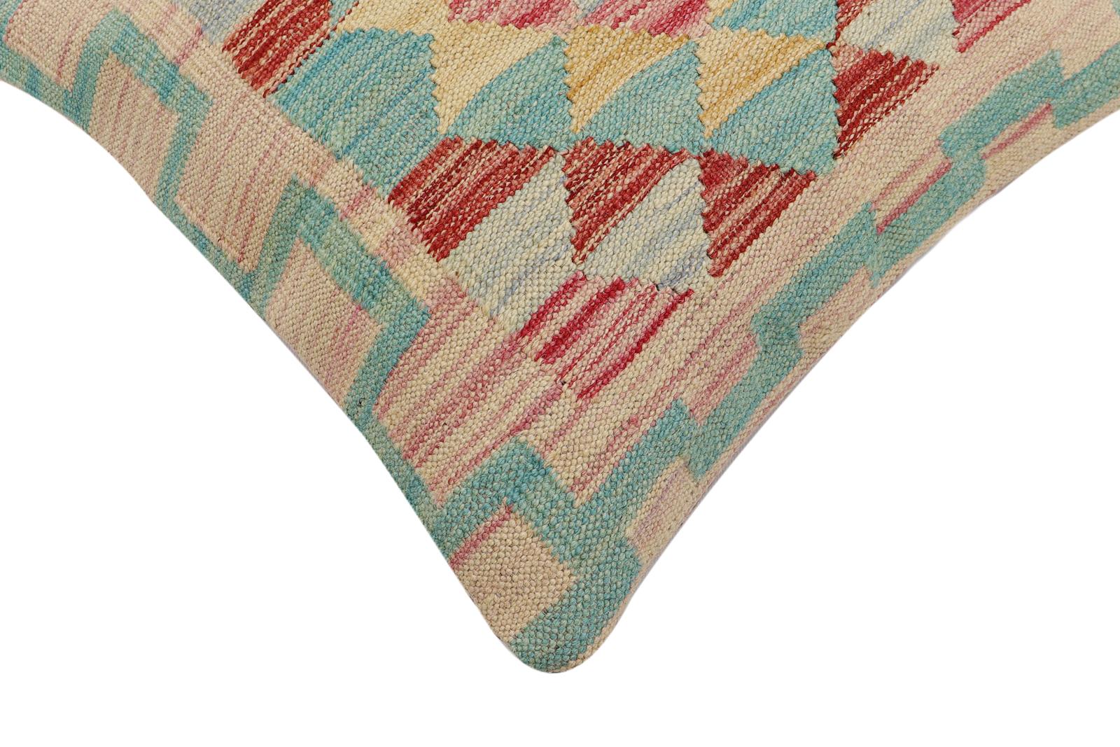 handmade Traditional Pillow Rust Blue Hand-Woven SQUARE 100% WOOL  Hand woven turkish pillow  2 x 2