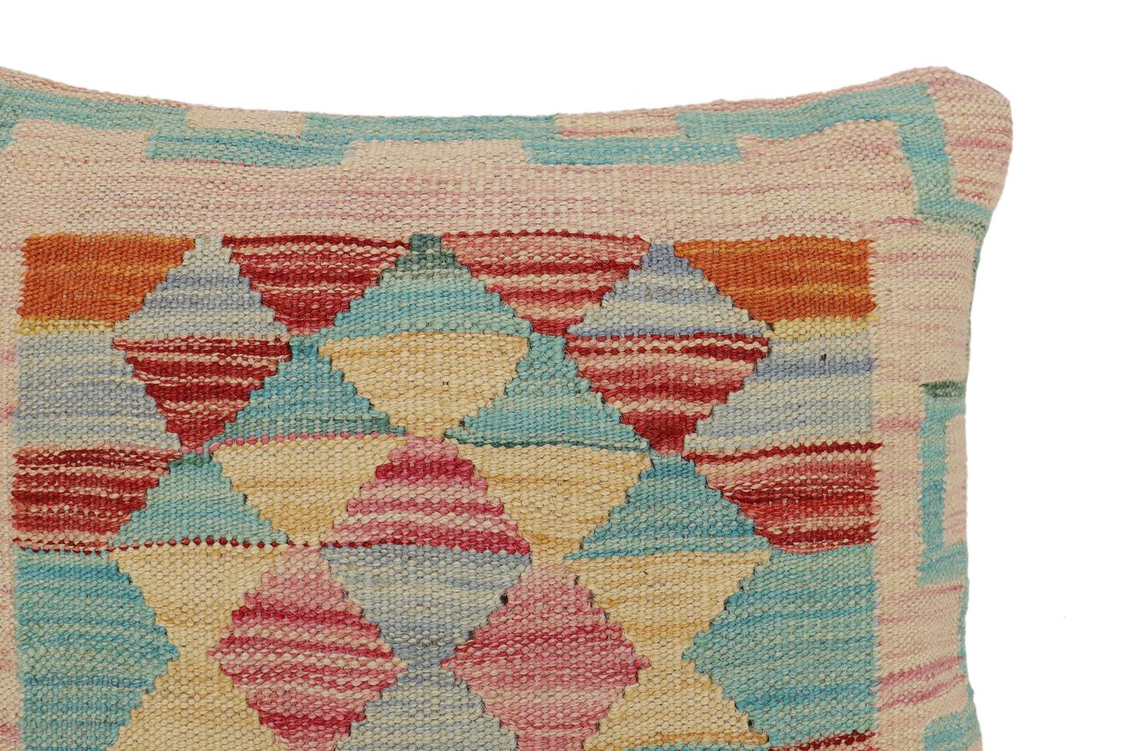 handmade Traditional Pillow Rust Blue Hand-Woven SQUARE 100% WOOL  Hand woven turkish pillow  2 x 2