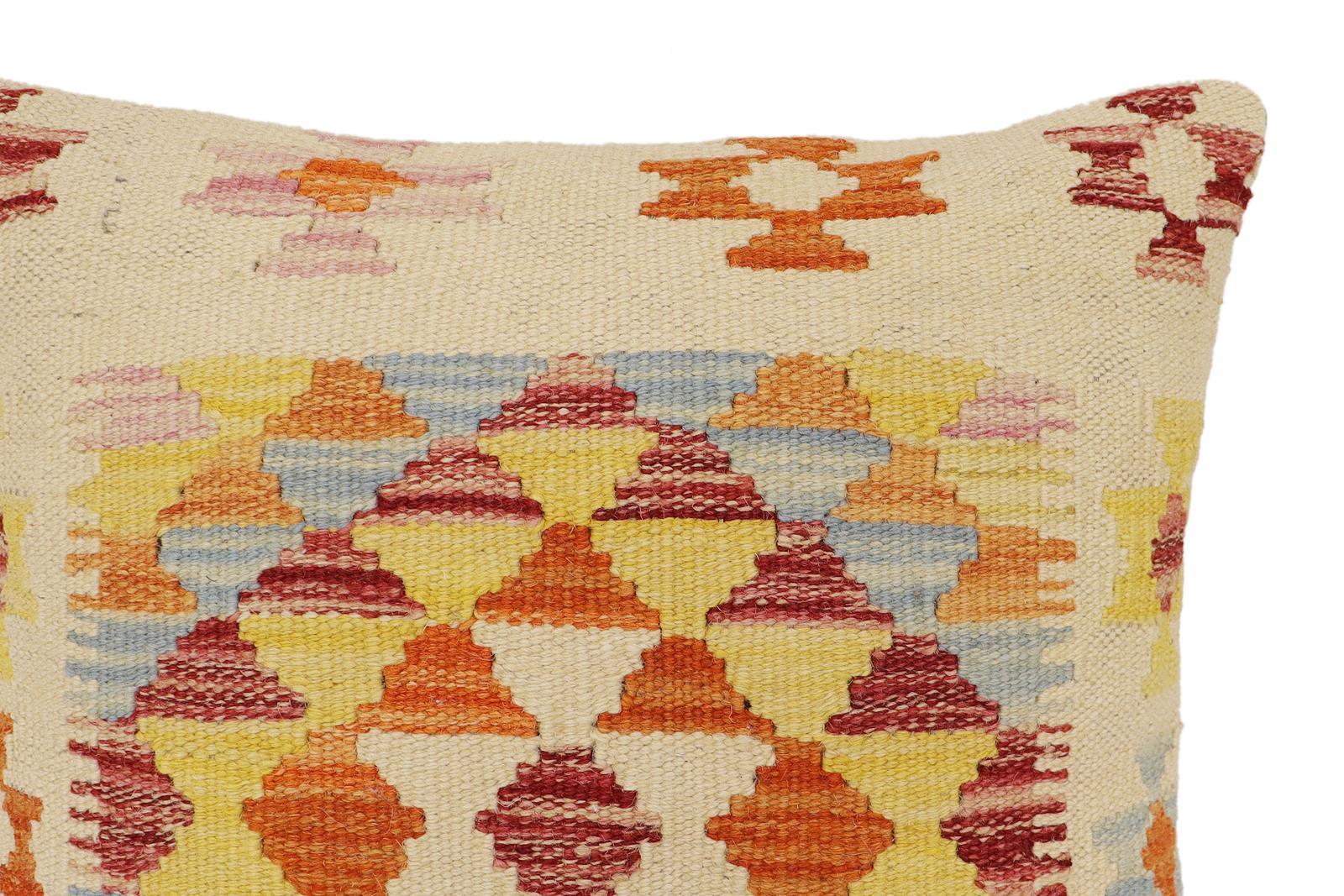 handmade Traditional Pillow Beige Rust Hand-Woven SQUARE 100% WOOL Hand woven turkish pillow2' x 2'