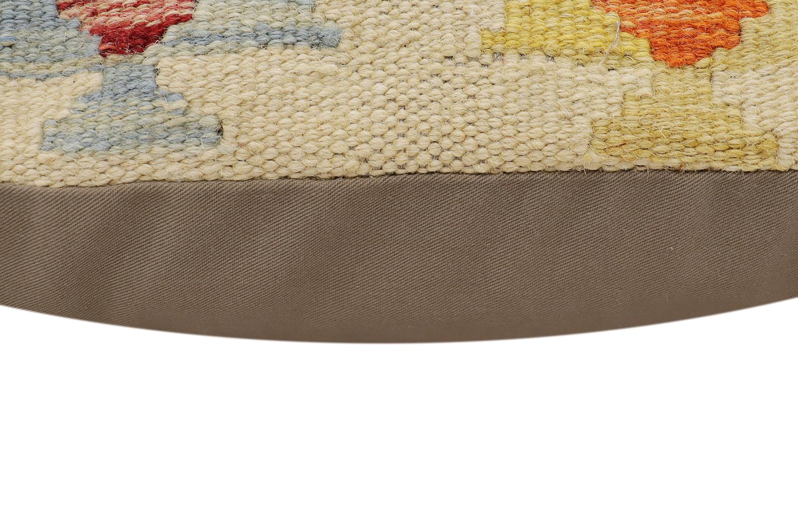 handmade Traditional Pillow Beige Rust Hand-Woven SQUARE 100% WOOL Hand woven turkish pillow2' x 2'