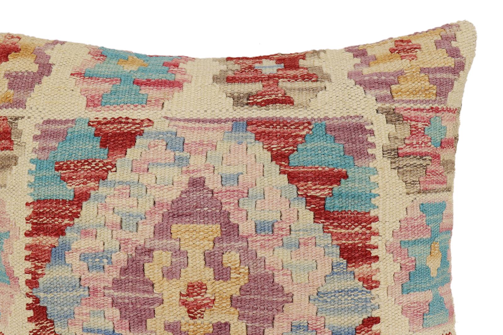 handmade Traditional Pillow Red Blue Hand-Woven SQUARE 100% WOOL Hand woven turkish pillow2' x 2'
