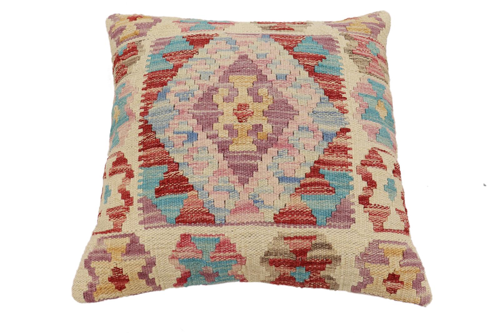 handmade Traditional Pillow Red Blue Hand-Woven SQUARE 100% WOOL Hand woven turkish pillow2' x 2'