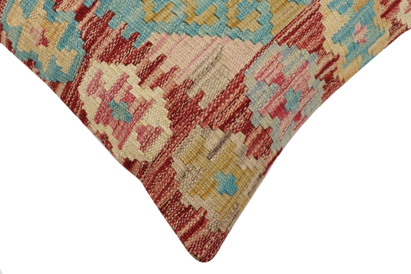 handmade Traditional Pillow Red Blue Hand-Woven SQUARE 100% WOOL Hand woven turkish pillow2' x 2'