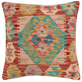 handmade Traditional Pillow Red Blue Hand-Woven SQUARE 100% WOOL Hand woven turkish pillow2 x 2