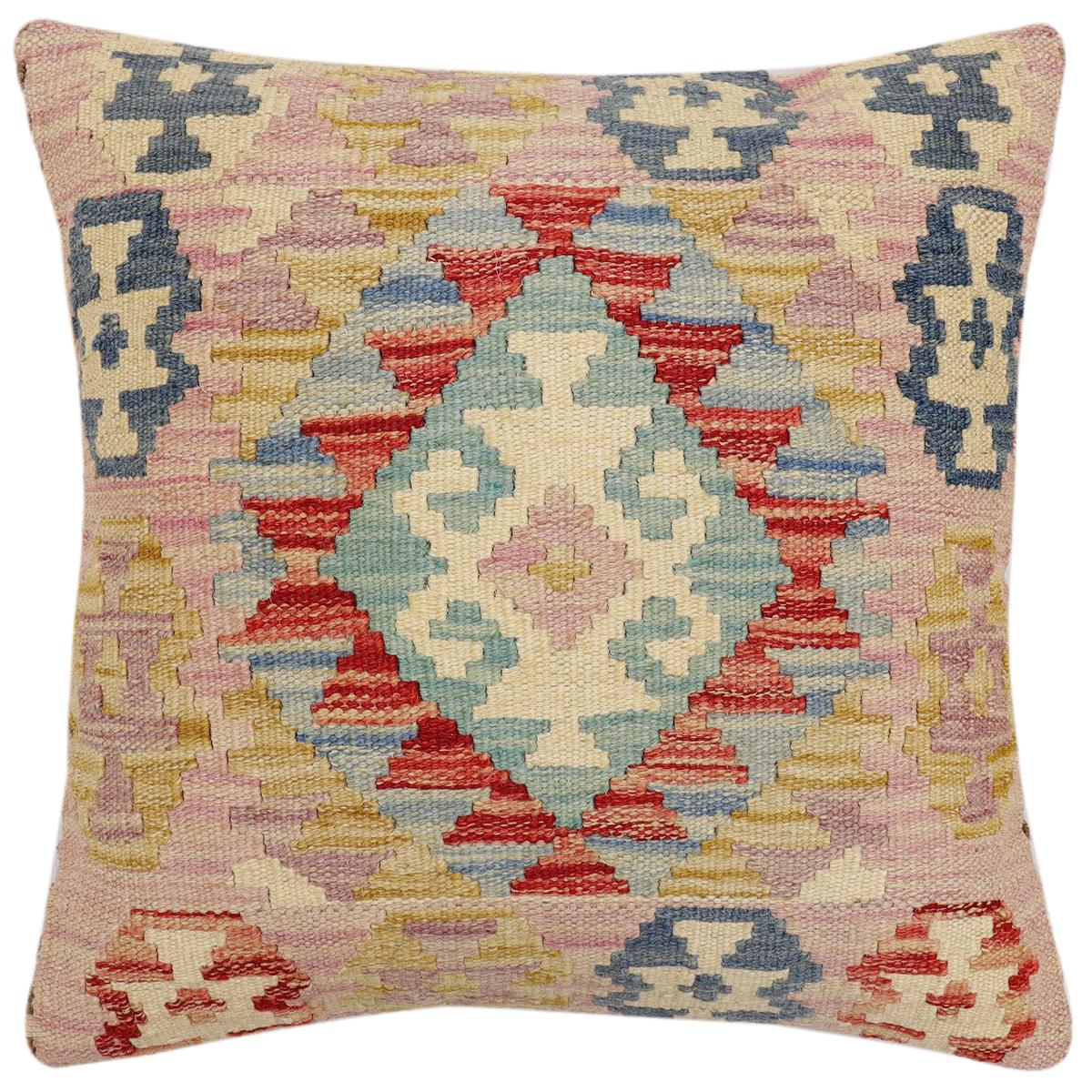 handmade Traditional Pillow Red Blue Hand-Woven SQUARE 100% WOOL Hand woven turkish pillow2' x 2'