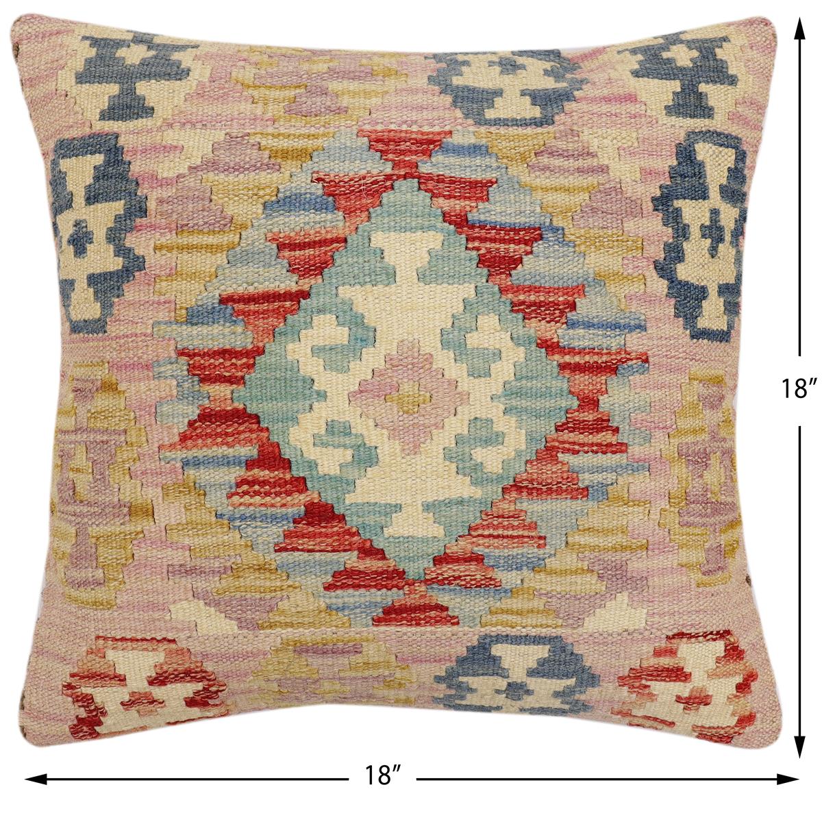handmade Traditional Pillow Red Blue Hand-Woven SQUARE 100% WOOL Hand woven turkish pillow2' x 2'