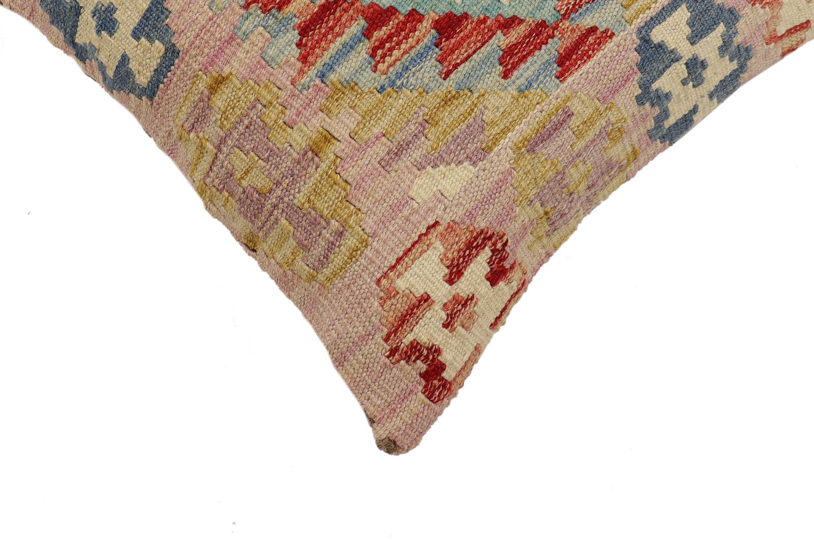 handmade Traditional Pillow Red Blue Hand-Woven SQUARE 100% WOOL Hand woven turkish pillow2' x 2'