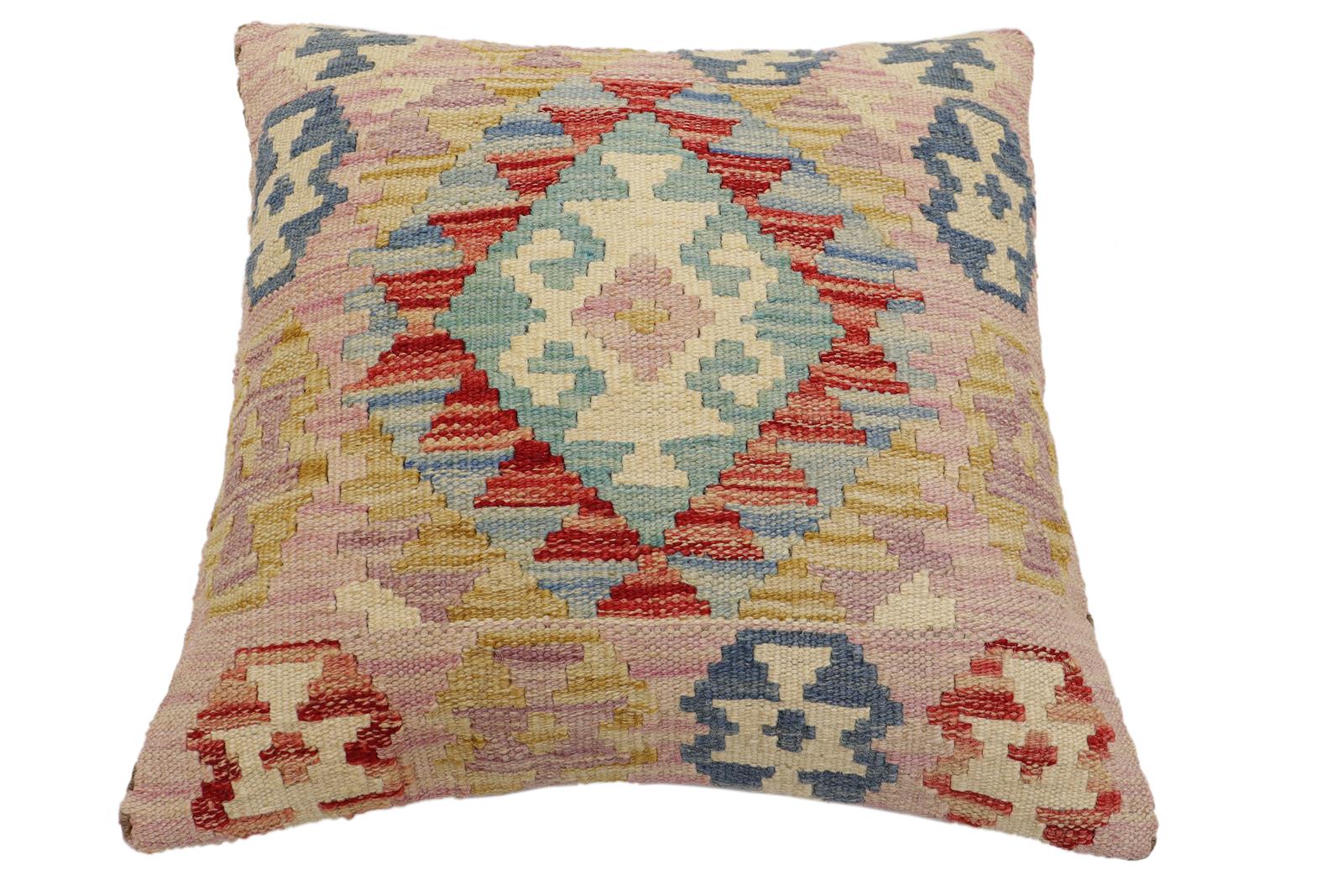 handmade Traditional Pillow Red Blue Hand-Woven SQUARE 100% WOOL Hand woven turkish pillow2' x 2'
