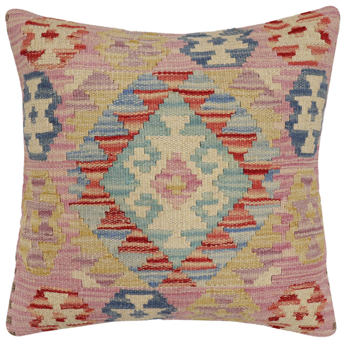 handmade Traditional Pillow Red Blue Hand-Woven SQUARE 100% WOOL Hand woven turkish pillow2' x 2'