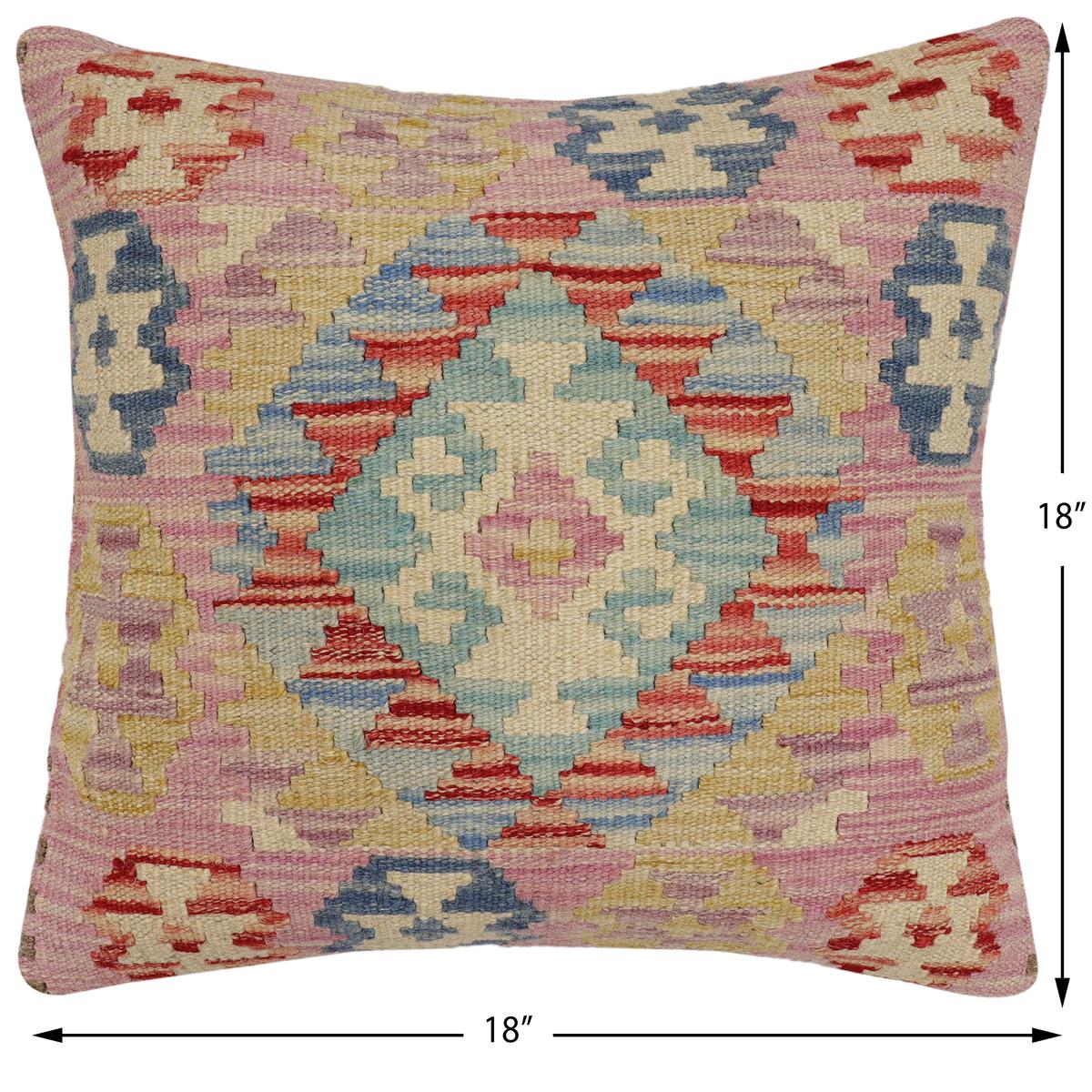 handmade Traditional Pillow Red Blue Hand-Woven SQUARE 100% WOOL Hand woven turkish pillow2' x 2'