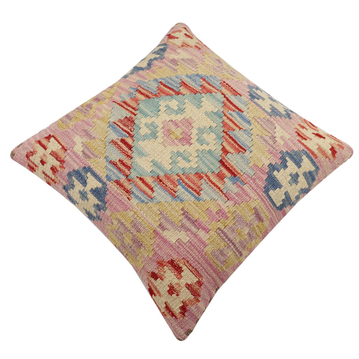 handmade Traditional Pillow Red Blue Hand-Woven SQUARE 100% WOOL Hand woven turkish pillow2' x 2'