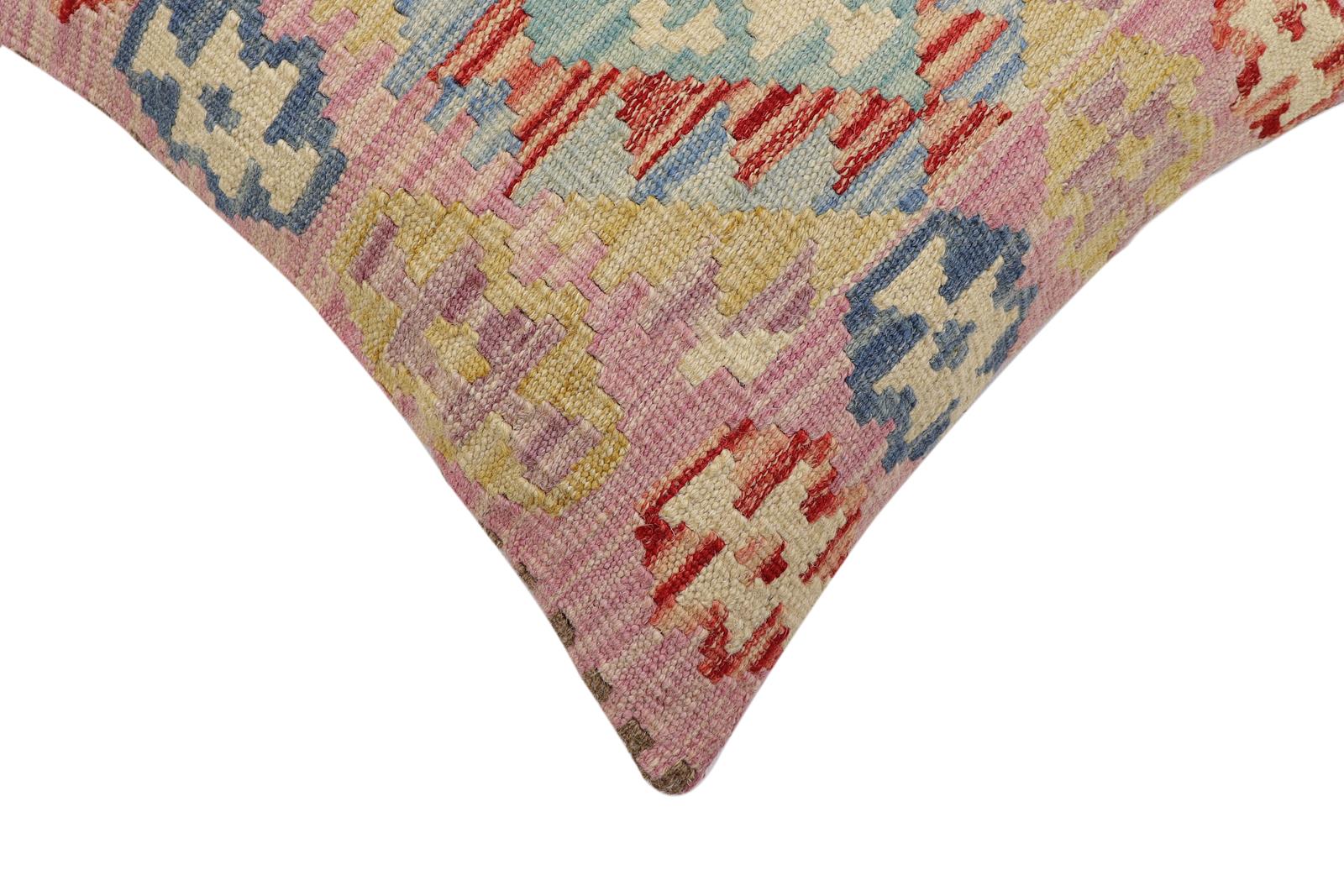 handmade Traditional Pillow Red Blue Hand-Woven SQUARE 100% WOOL Hand woven turkish pillow2' x 2'