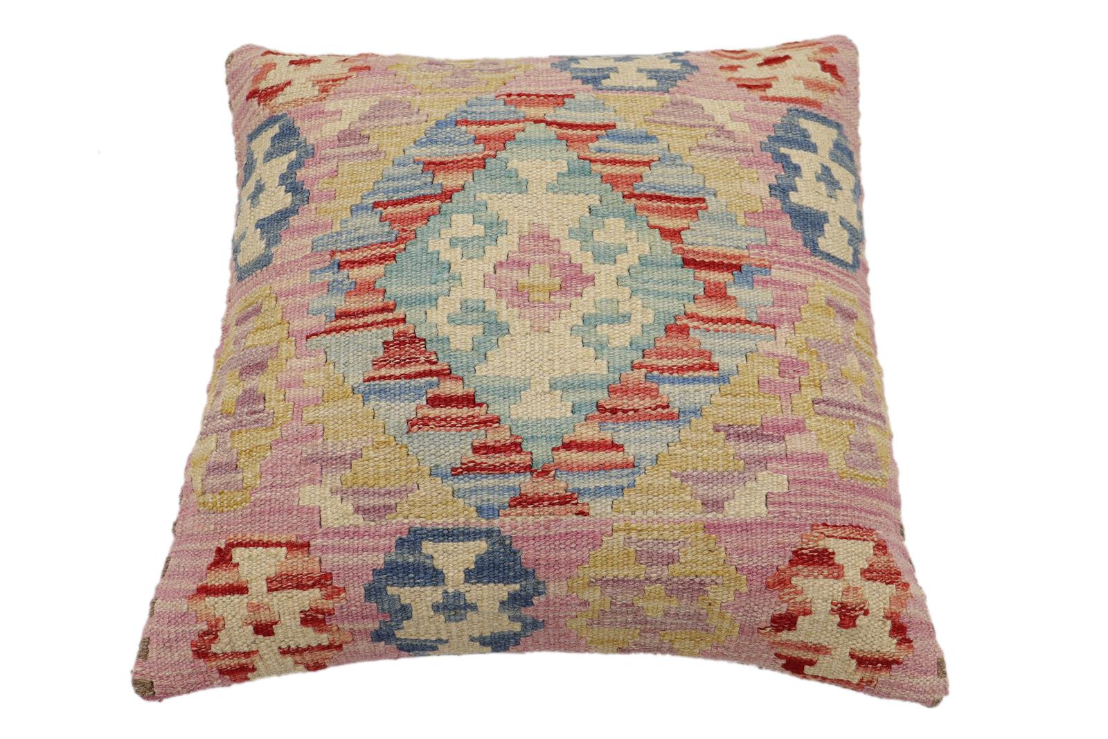 handmade Traditional Pillow Red Blue Hand-Woven SQUARE 100% WOOL Hand woven turkish pillow2' x 2'