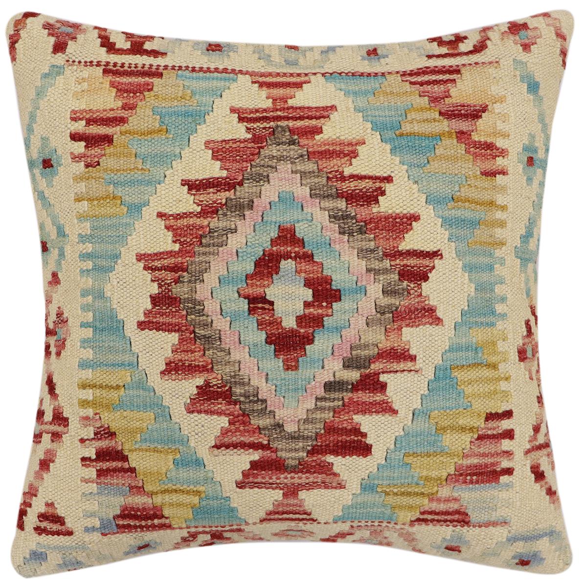 handmade Traditional Pillow Beige Red Hand-Woven SQUARE 100% WOOL Hand woven turkish pillow2' x 2'
