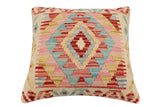 handmade Traditional Pillow Beige Red Hand-Woven SQUARE 100% WOOL  Hand woven turkish pillow  2 x 2