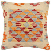 handmade Traditional Pillow Beige Blue Hand-Woven SQUARE 100% WOOL Hand woven turkish pillow2 x 2