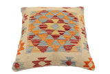 handmade Traditional Pillow Beige Blue Hand-Woven SQUARE 100% WOOL Hand woven turkish pillow2' x 2'