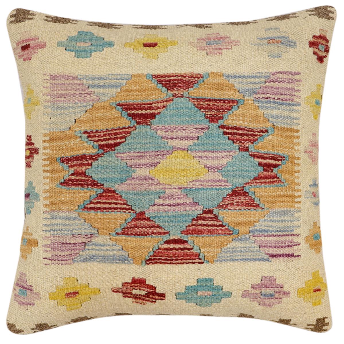 handmade Traditional Pillow Beige Red Hand-Woven SQUARE 100% WOOL Hand woven turkish pillow2' x 2'
