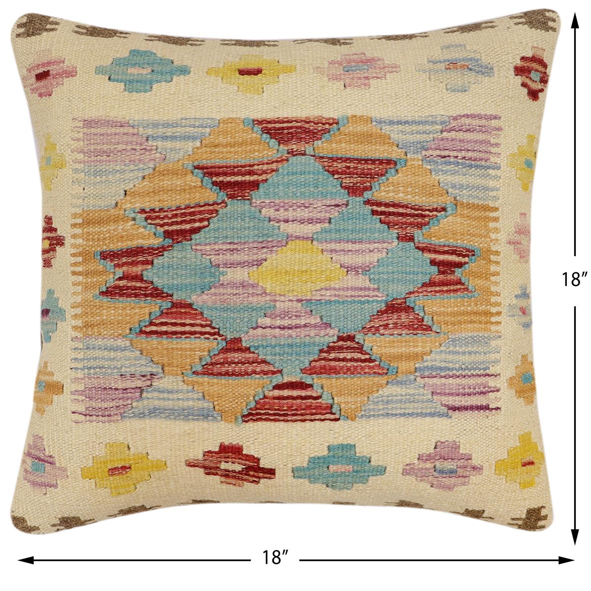 handmade Traditional Pillow Beige Red Hand-Woven SQUARE 100% WOOL Hand woven turkish pillow2' x 2'