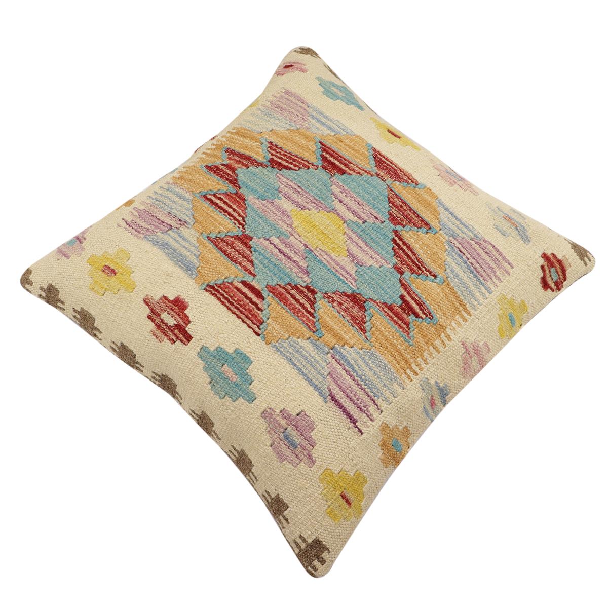 handmade Traditional Pillow Beige Red Hand-Woven SQUARE 100% WOOL Hand woven turkish pillow2' x 2'