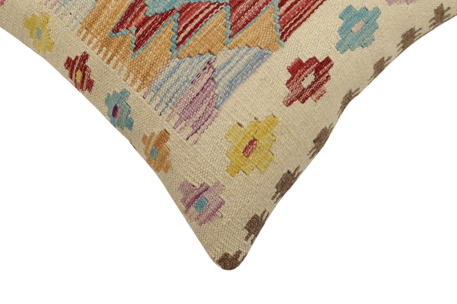 handmade Traditional Pillow Beige Red Hand-Woven SQUARE 100% WOOL Hand woven turkish pillow2' x 2'