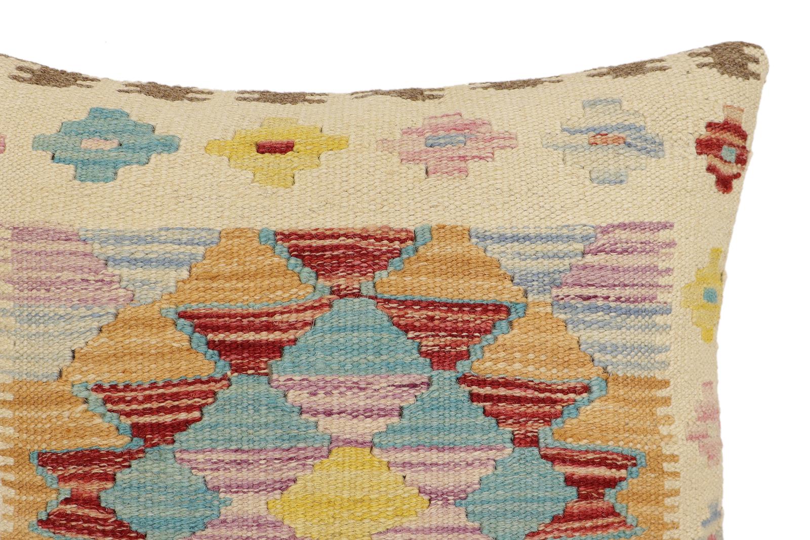 handmade Traditional Pillow Beige Red Hand-Woven SQUARE 100% WOOL Hand woven turkish pillow2' x 2'