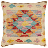 handmade Traditional Pillow Beige Red Hand-Woven SQUARE 100% WOOL Hand woven turkish pillow2 x 2