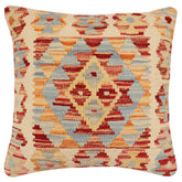 handmade Traditional Pillow Beige Red Hand-Woven SQUARE 100% WOOL Hand woven turkish pillow 2 x 2