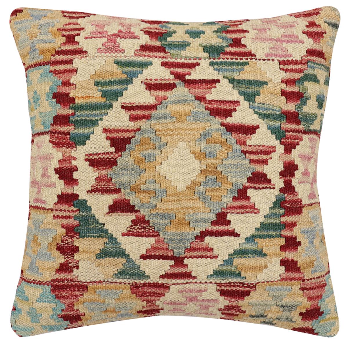 handmade Traditional Pillow Red Blue Hand-Woven SQUARE 100% WOOL Hand woven turkish pillow2' x 2'