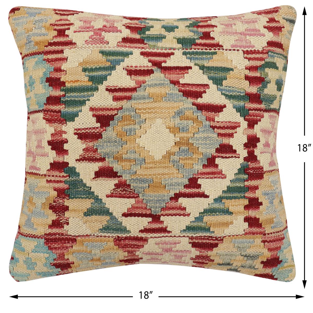 handmade Traditional Pillow Red Blue Hand-Woven SQUARE 100% WOOL Hand woven turkish pillow2' x 2'