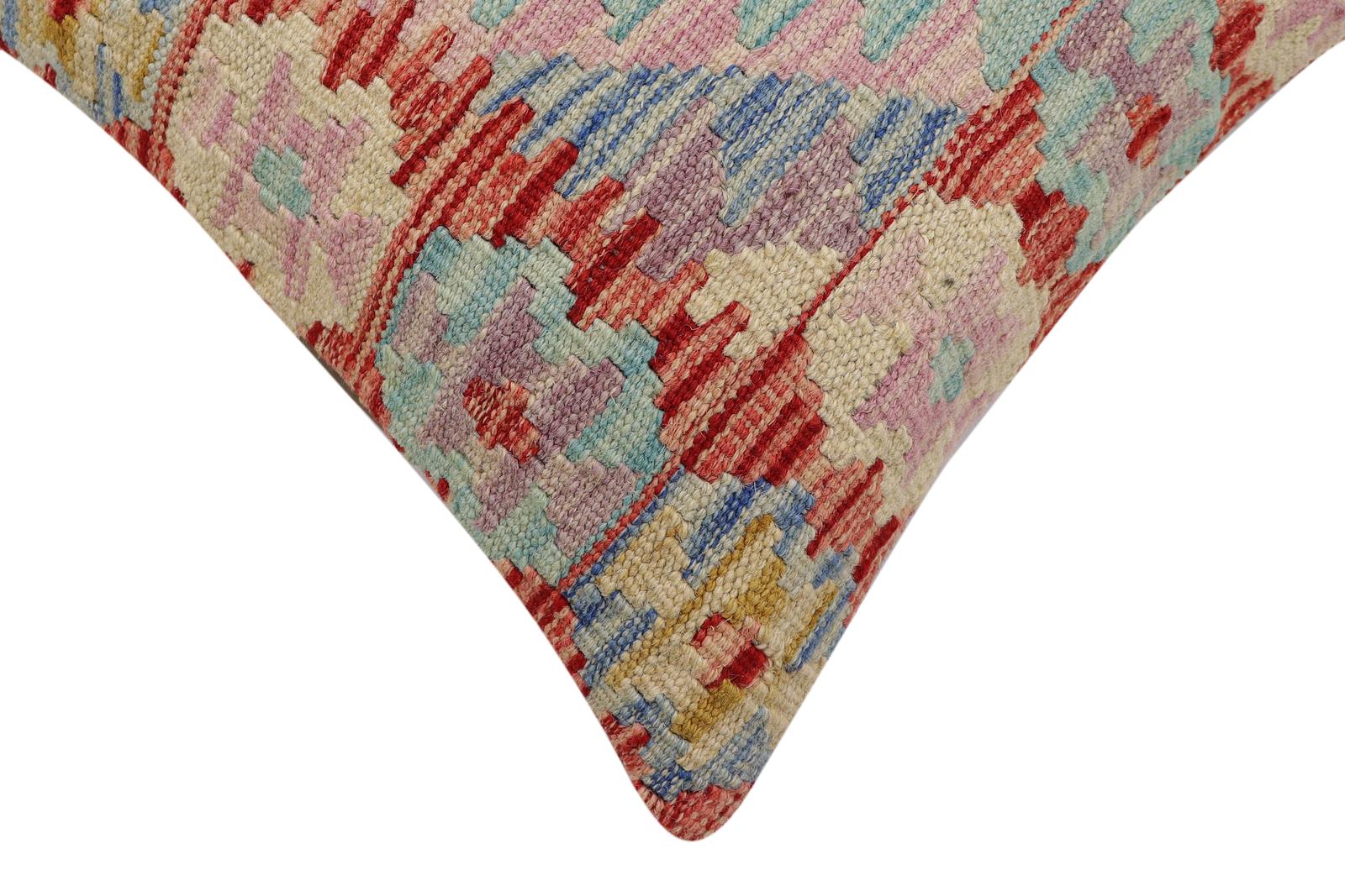 handmade Traditional Pillow Red Blue Hand-Woven SQUARE 100% WOOL Hand woven turkish pillow2' x 2'