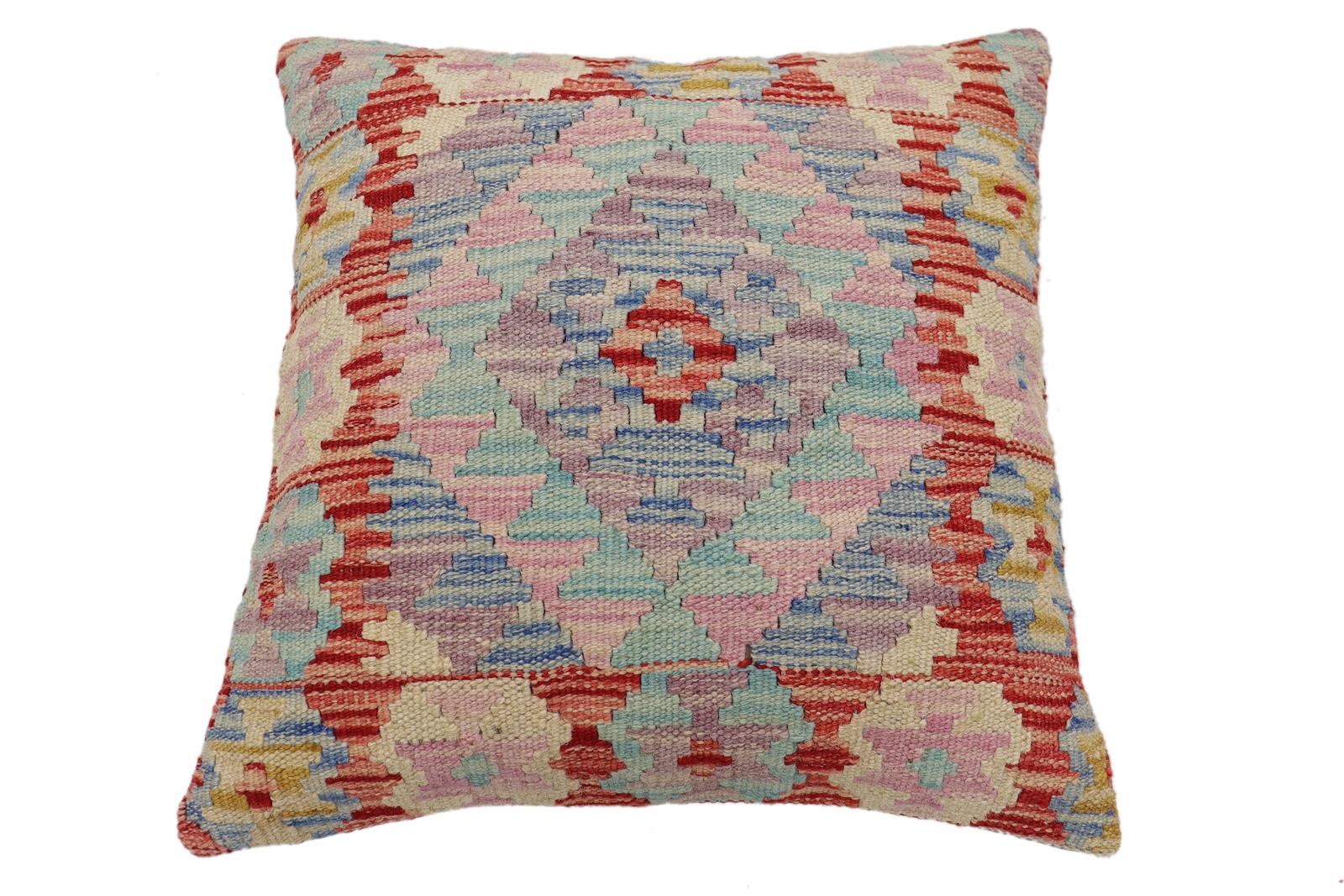 handmade Traditional Pillow Red Blue Hand-Woven SQUARE 100% WOOL Hand woven turkish pillow2' x 2'