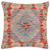 handmade Traditional Pillow Red Blue Hand-Woven SQUARE 100% WOOL Hand woven turkish pillow2 x 2