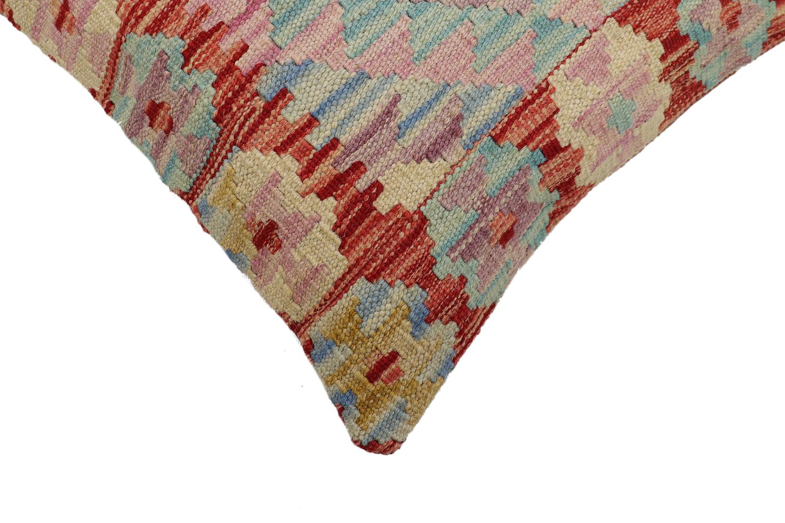 handmade Traditional Pillow Red Blue Hand-Woven SQUARE 100% WOOL Hand woven turkish pillow2' x 2'