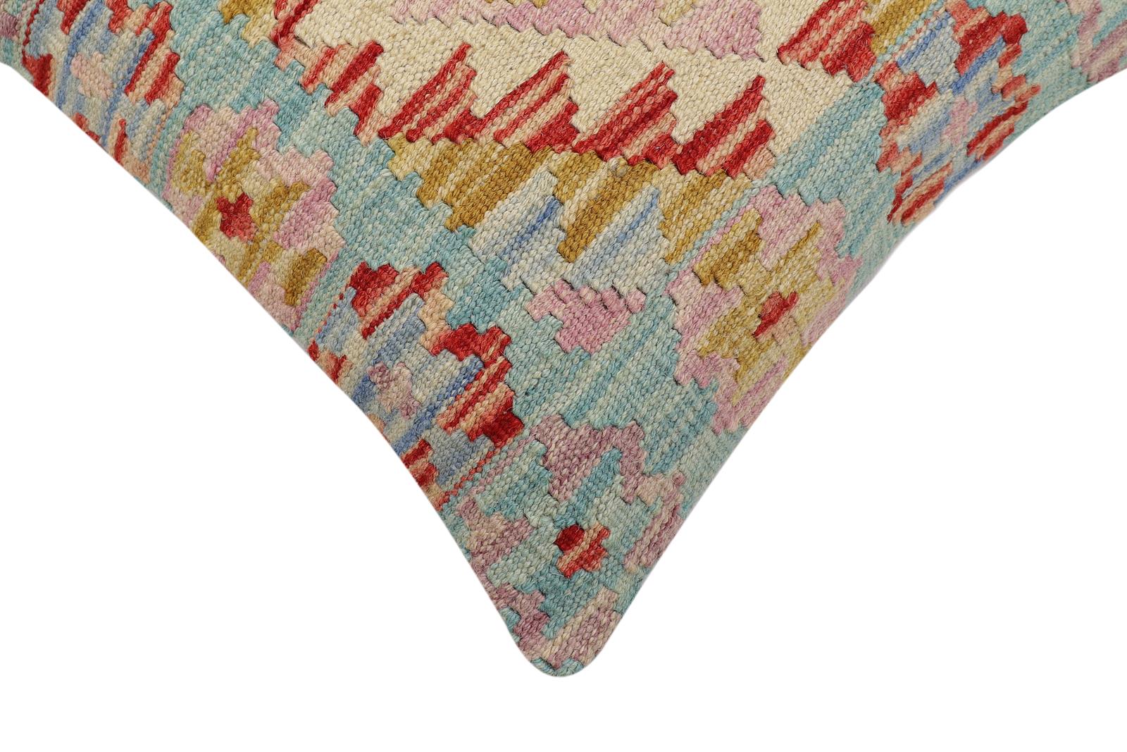 handmade Traditional Pillow Blue Red Hand-Woven SQUARE 100% WOOL Hand woven turkish pillow2' x 2'