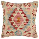 handmade Traditional Pillow Beige Red Hand-Woven SQUARE 100% WOOL Hand woven turkish pillow2 x 2