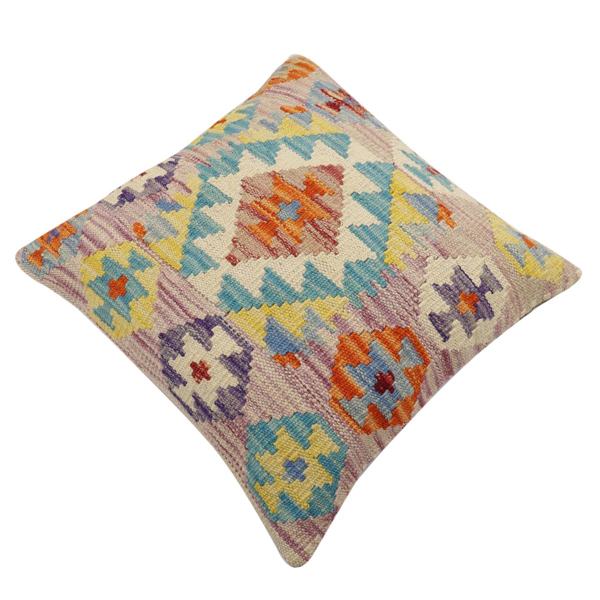 handmade Traditional Pillow Purple Blue Hand-Woven SQUARE 100% WOOL Hand woven turkish pillow2' x 2'