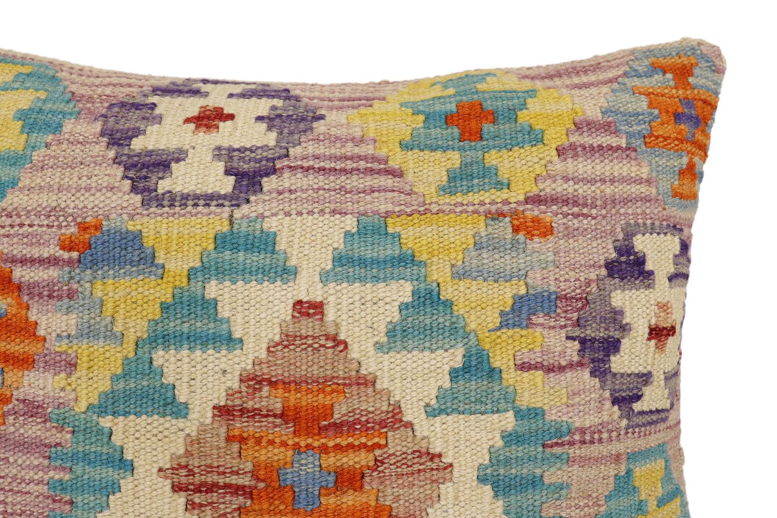 handmade Traditional Pillow Purple Blue Hand-Woven SQUARE 100% WOOL Hand woven turkish pillow2' x 2'