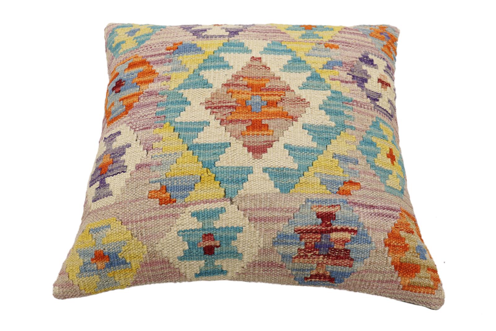 handmade Traditional Pillow Purple Blue Hand-Woven SQUARE 100% WOOL Hand woven turkish pillow2' x 2'