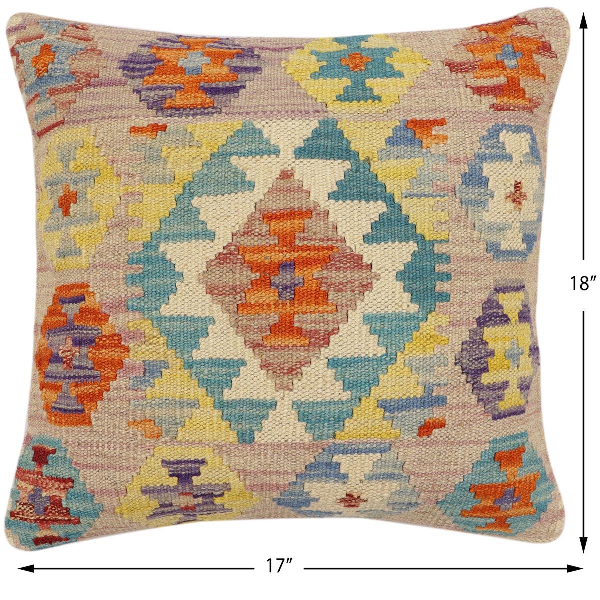 handmade Traditional Pillow Rust Blue Hand-Woven SQUARE 100% WOOL  Hand woven turkish pillow  2 x 2
