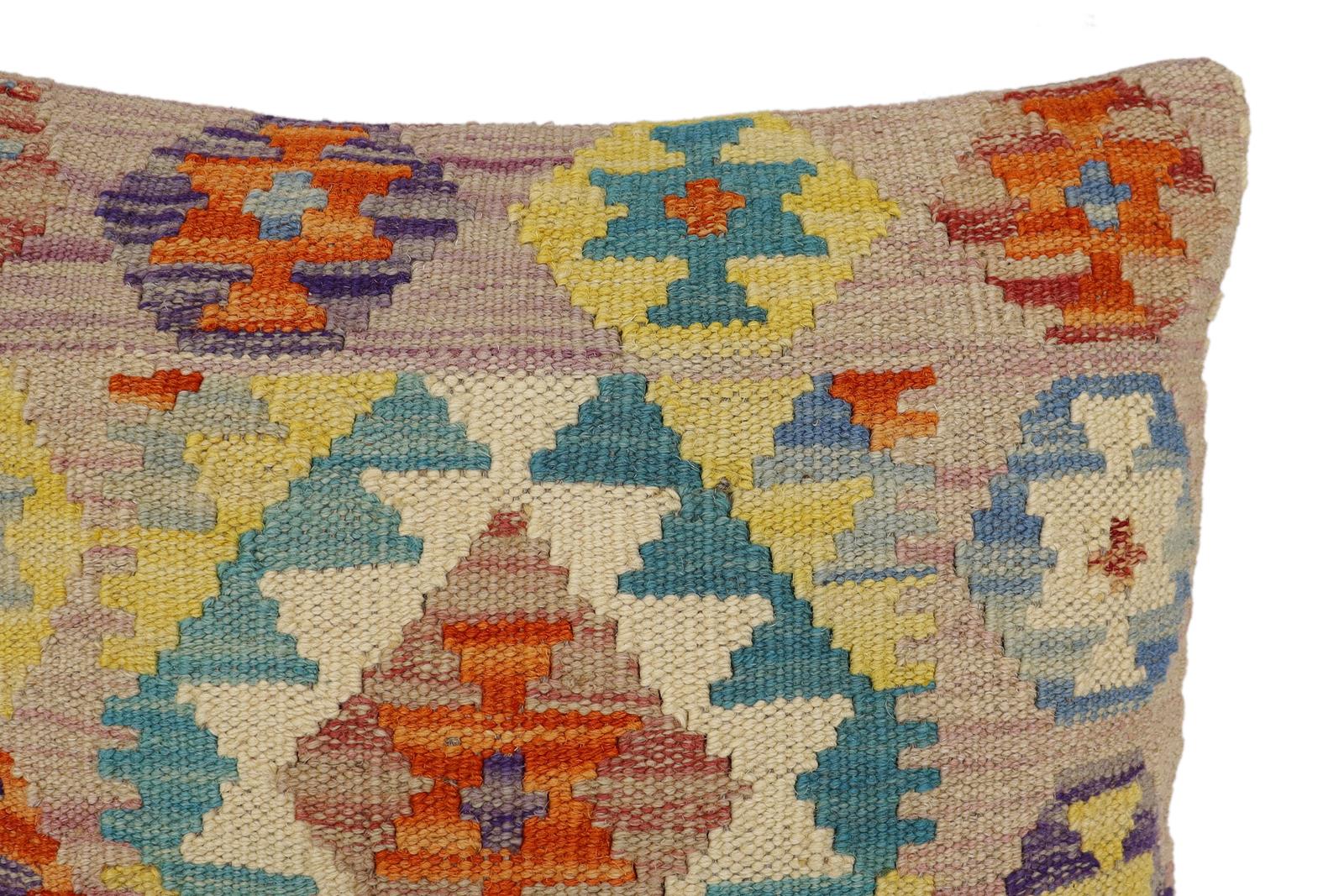 handmade Traditional Pillow Rust Blue Hand-Woven SQUARE 100% WOOL  Hand woven turkish pillow  2 x 2