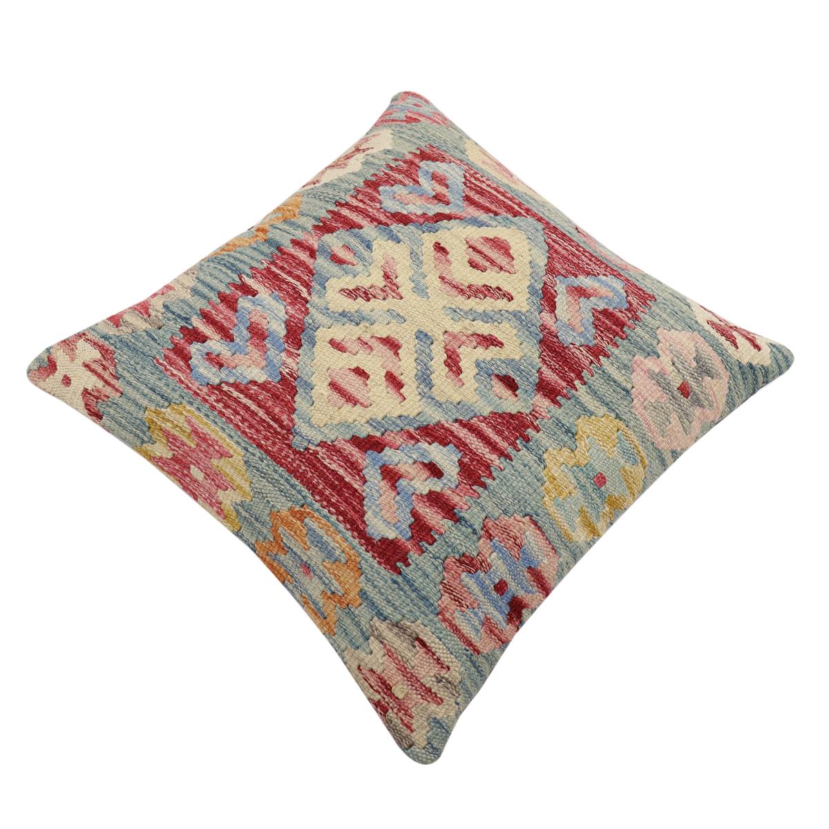 handmade Traditional Pillow Red Blue Hand-Woven SQUARE 100% WOOL Hand woven turkish pillow2' x 2'