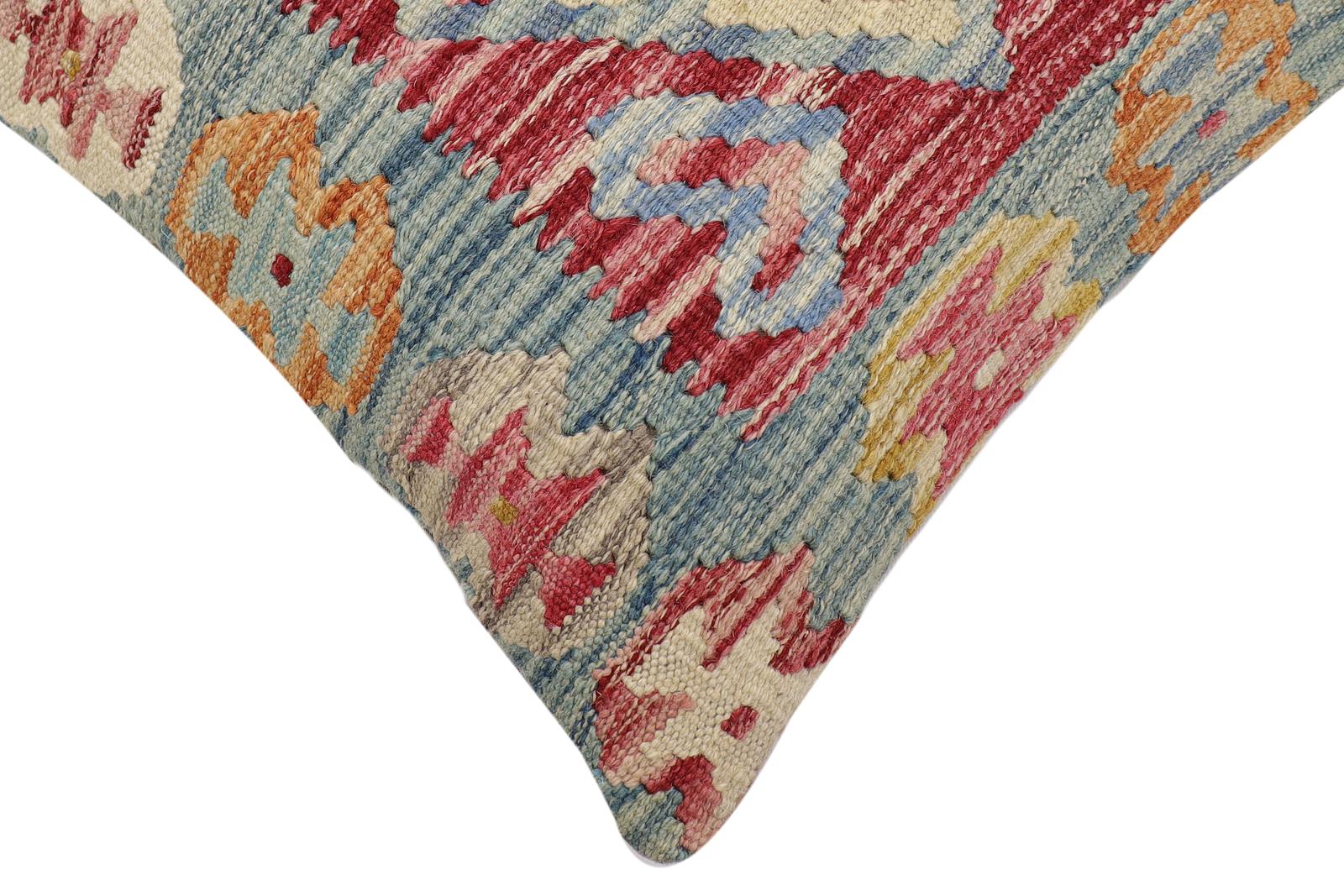 handmade Traditional Pillow Red Blue Hand-Woven SQUARE 100% WOOL Hand woven turkish pillow2' x 2'