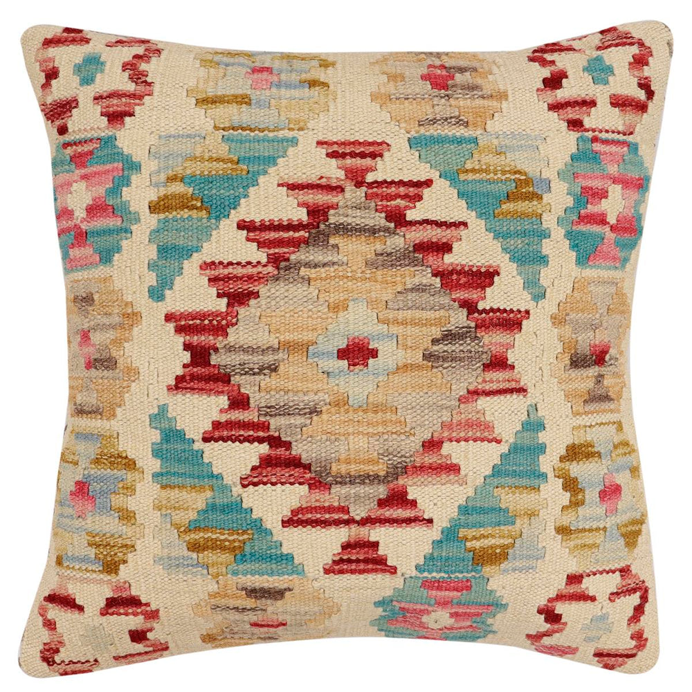 handmade Traditional Pillow Beige Red Hand-Woven SQUARE 100% WOOL Hand woven turkish pillow2' x 2'